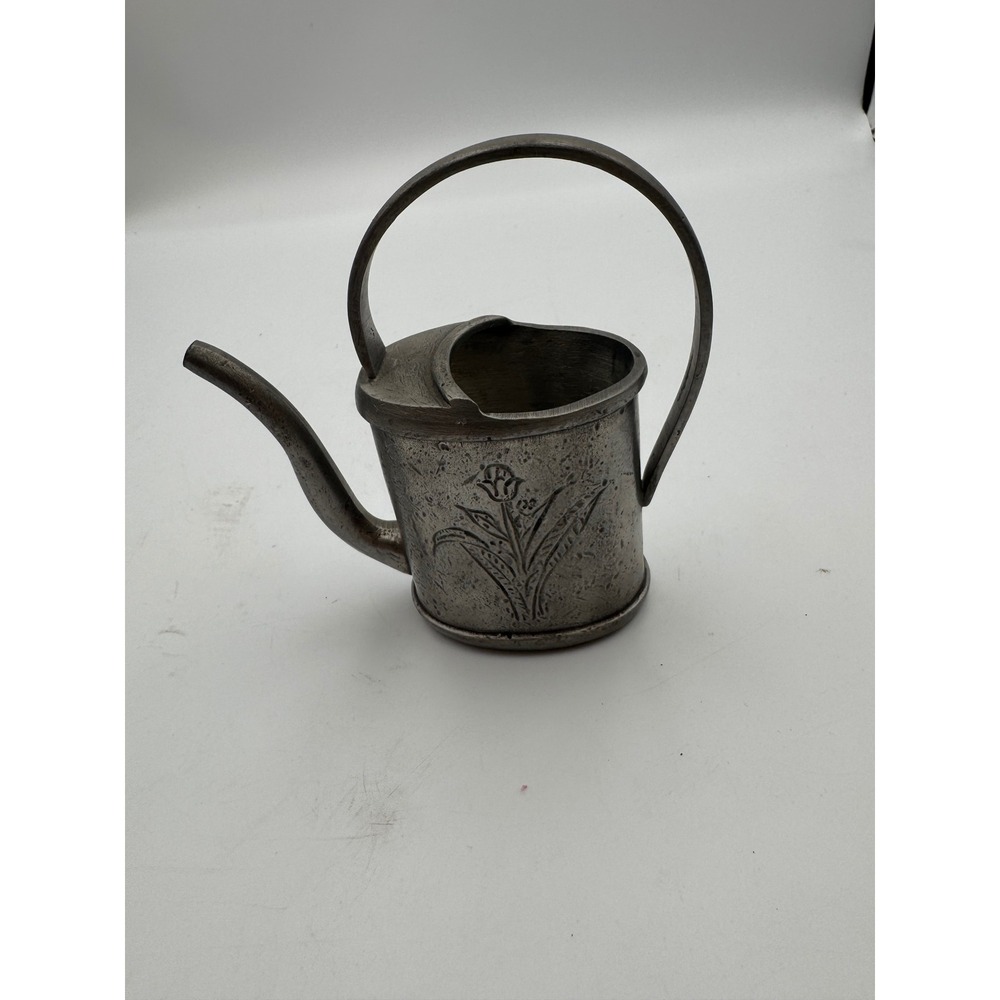 Vintage EPU Peltro Italy 95% Zinn Pewter Miniature Watering Can Tulip Floral 4.5 - Picture 10 of 10